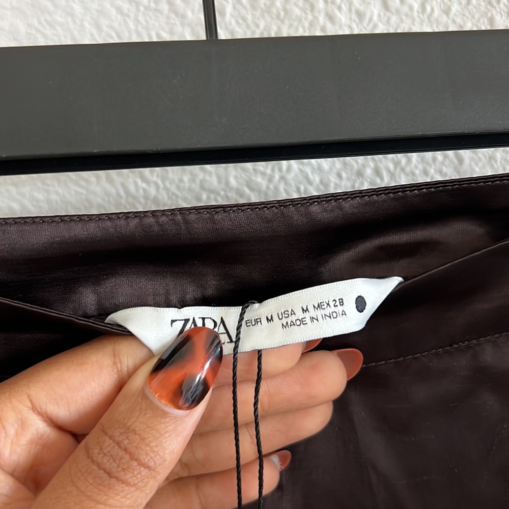 Zara Limited Edition Brown Satin Lace Straight Leg High Rise Pants - Picture 7 of 10